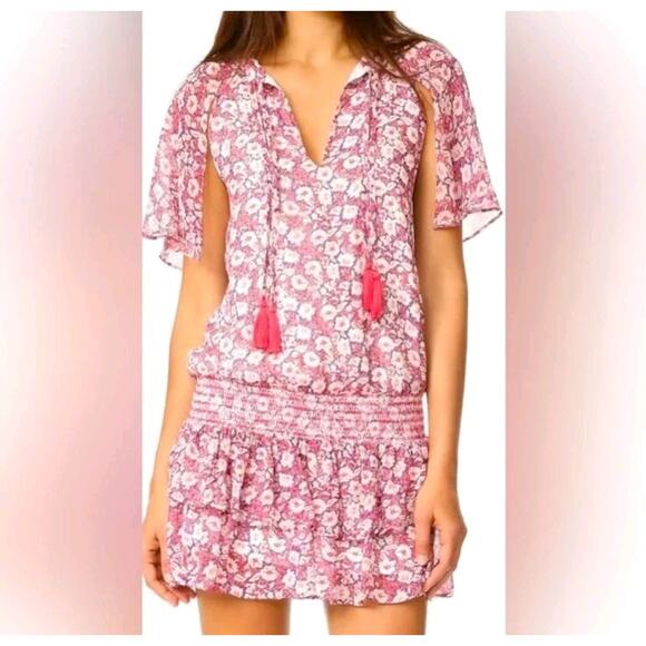 Rebecca Minkoff Pebble Poppy Floral Smocked Waist Mini Dress Size M - Picture 1 of 13